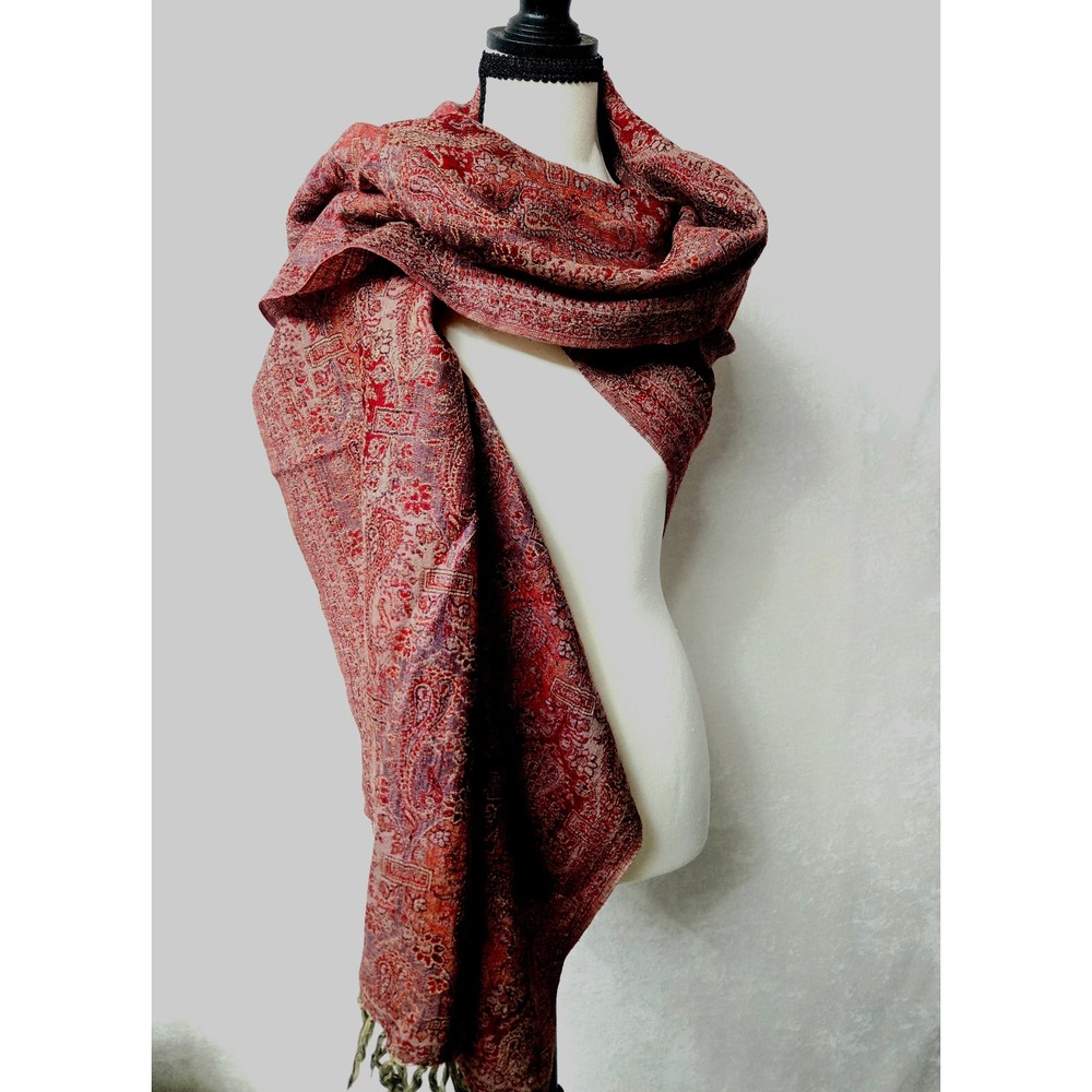 Vintage Rohtexx 100% Wool Red Paisley Pashmina Shawl El Corte Ingles Spain Large